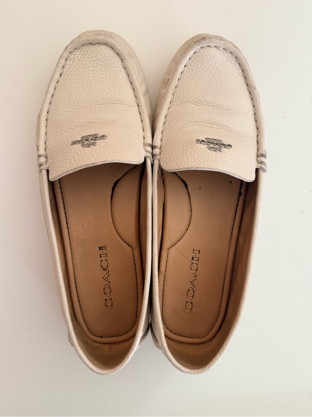 Coach Leather Penny Loafers in Light Cream